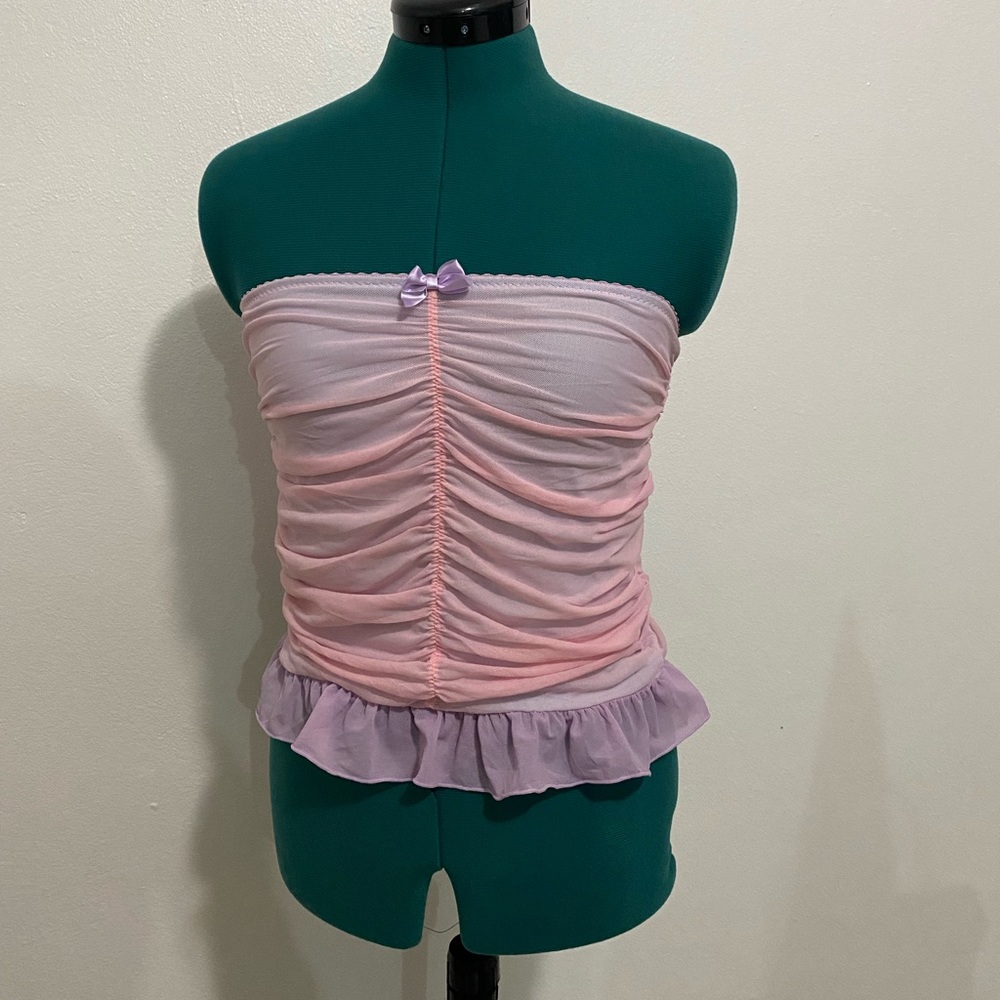 Sugar Thrillz Size XS Rushed Pink Strapless Cropped Top